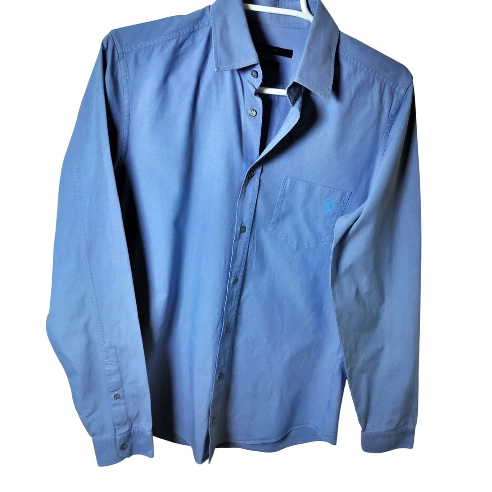 Gucci Mens Slim Fit Button Down Shirt Light Blue Crest Logo Long Sleeve 38 15‎